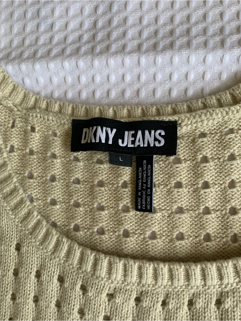 DKNY Cream Cotton Open knit eyelet lightweight coastal Festival Sweater Tank L - Picture 8 of 9